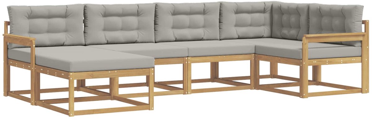 vidaXL Buiten - bank - set - 5 - st - 6-zits - Wit - en - Lichtgrijs - Polyester Wit en Lichtgrijs