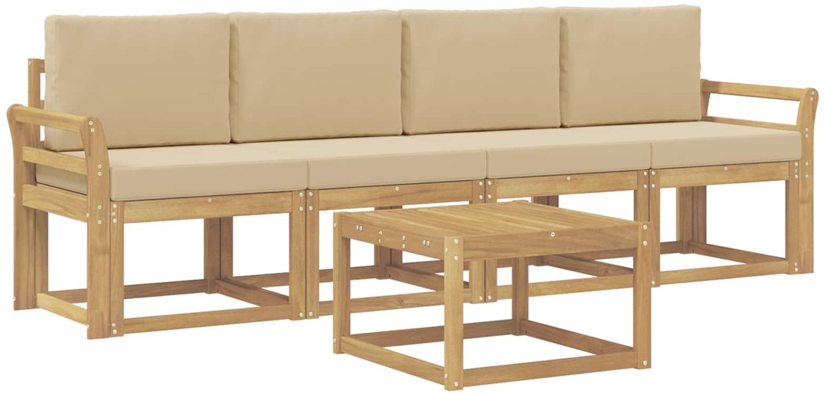 vidaXL Buiten - bank - set - 5 - st - 4-zits - Wit - en - Beige Wit en Beige