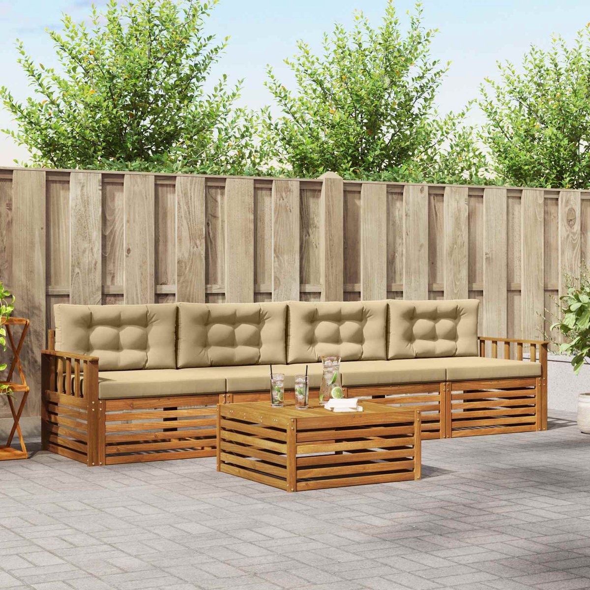vidaXL Buiten - bank - set - 5 - st - Natuurlijk - en - Beige Natuurlijk en Beige