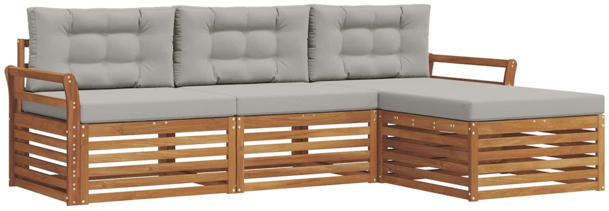 vidaXL Buiten - bank - set - 4 - st - 3-zits - Naturel - en - lichtgrijs Naturel en lichtgrijs
