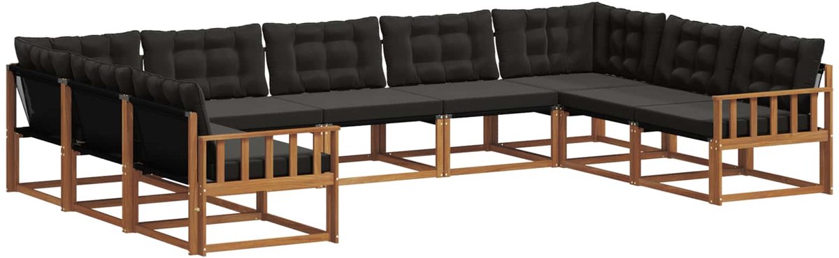 vidaXL Buiten - bank - set - 9 - st - Naturel - en - Zwart Naturel en Zwart