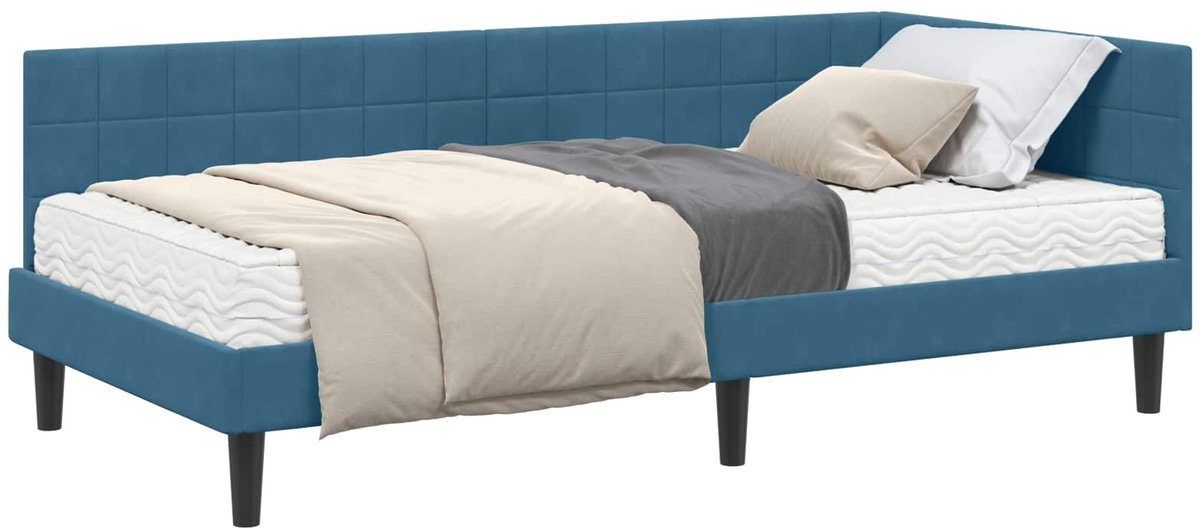 vidaXL Hoekbedframe - met - Matras - 2 - st - Blauw - 100 - x - 200 - cm - Fluweel