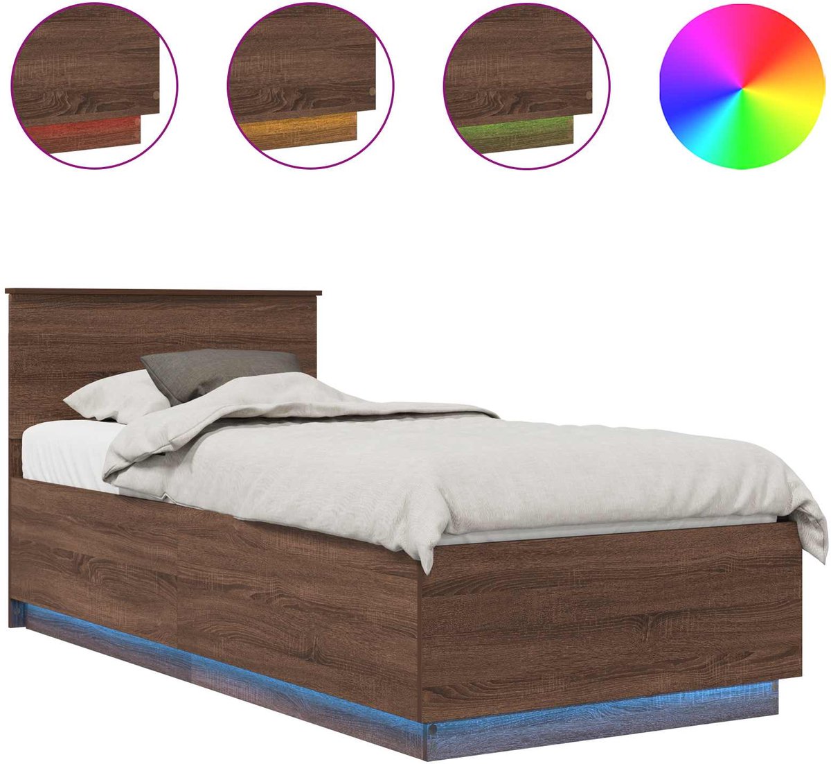 vidaXL Bedframe - Bruin - Eiken - 70 - x - 190 - cm - Bewerkt - hout Brown Oak