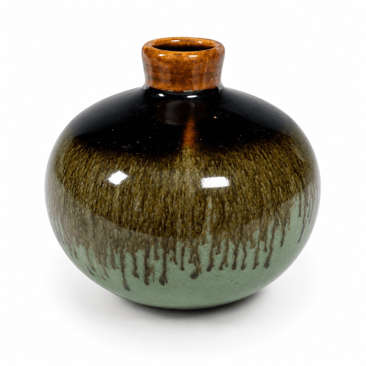 Knopvaasje keramiek – mintgroen drip - handgemaakt decoratief vaasje – minimalistisch bloemenvaasje – compact woonaccessoire (1 stuk)