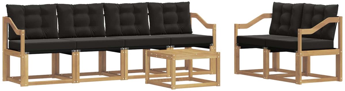 vidaXL Buiten - bank - set - 7 - st - 6-zits - Wit - en - zwart Wit en zwart