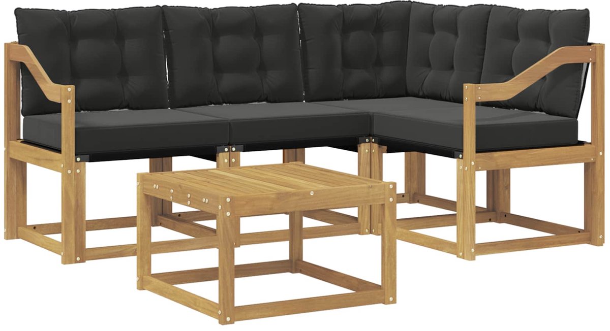 vidaXL - Buiten - bank - set - 5 - st - Wit - en - zwart