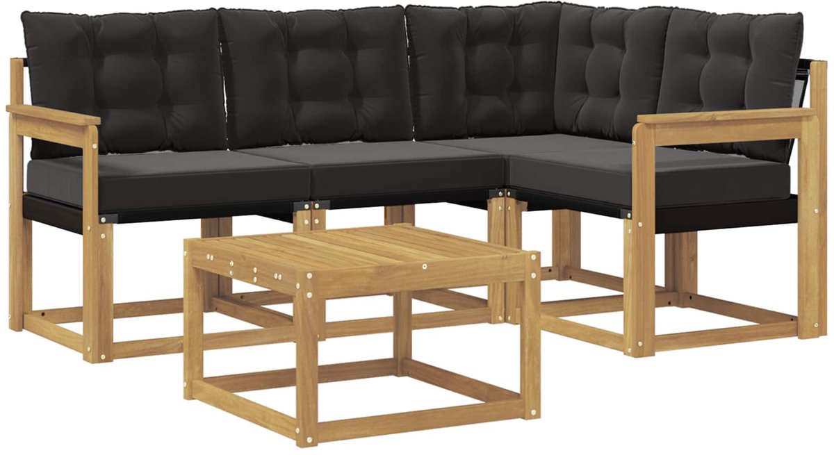 vidaXL Buiten - bank - set - 5 - st - 4-zits - Wit - en - zwart Wit en zwart