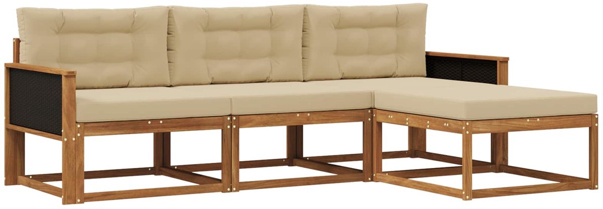 vidaXL Buiten - bank - set - 4 - st - 4-zits - Natuurlijk - en - Beige Natuurlijk en Beige
