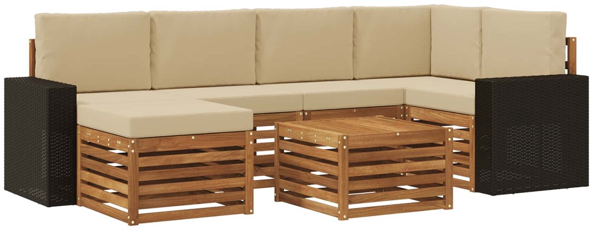vidaXL Buiten - bank - set - 7 - st - 5-zits - Natuurlijk - en - Beige Natuurlijk en Beige