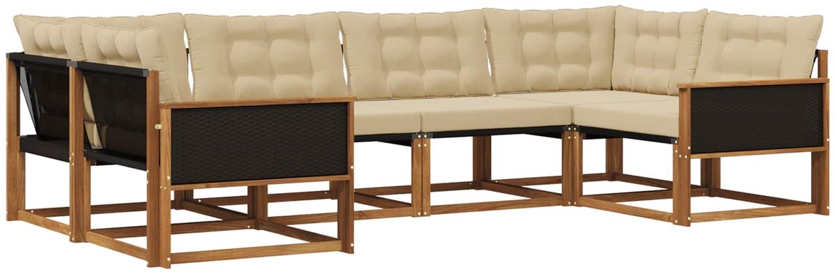 vidaXL Buiten - bank - set - 6 - st - 6-zits - Natuurlijk - en - Beige Natuurlijk en Beige