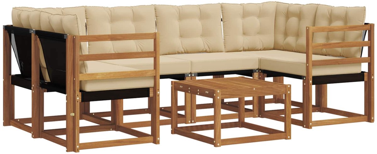 vidaXL Buiten - bank - set - 7 - st - 6-zits - Natuurlijk - en - Beige Natuurlijk en Beige