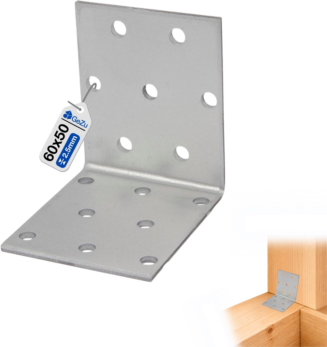 GEZU IMPEX Geperforeerd Hoekanker 60 × 60 × 50 mm – Verzinkt Staal voor Hout- en Balkverbindingen