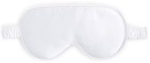 Wit satijnen slaapmasker met witte elastische band.