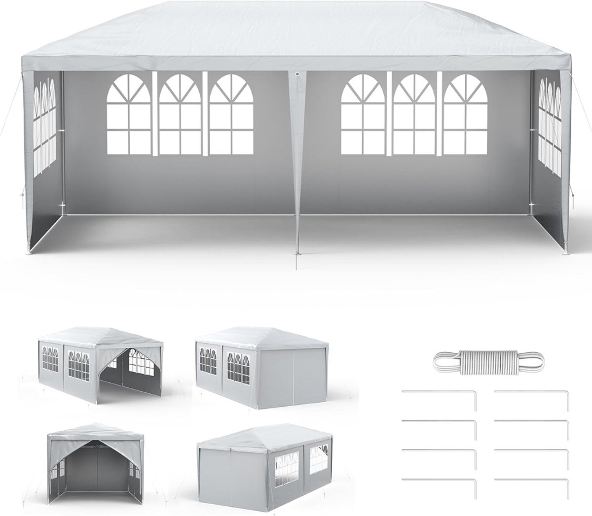 RWB® Partytent 3x6 -Partytent 3x6 Met Zijwanden - Strimmer - Grijs - 300cm x 600cm x 250cm