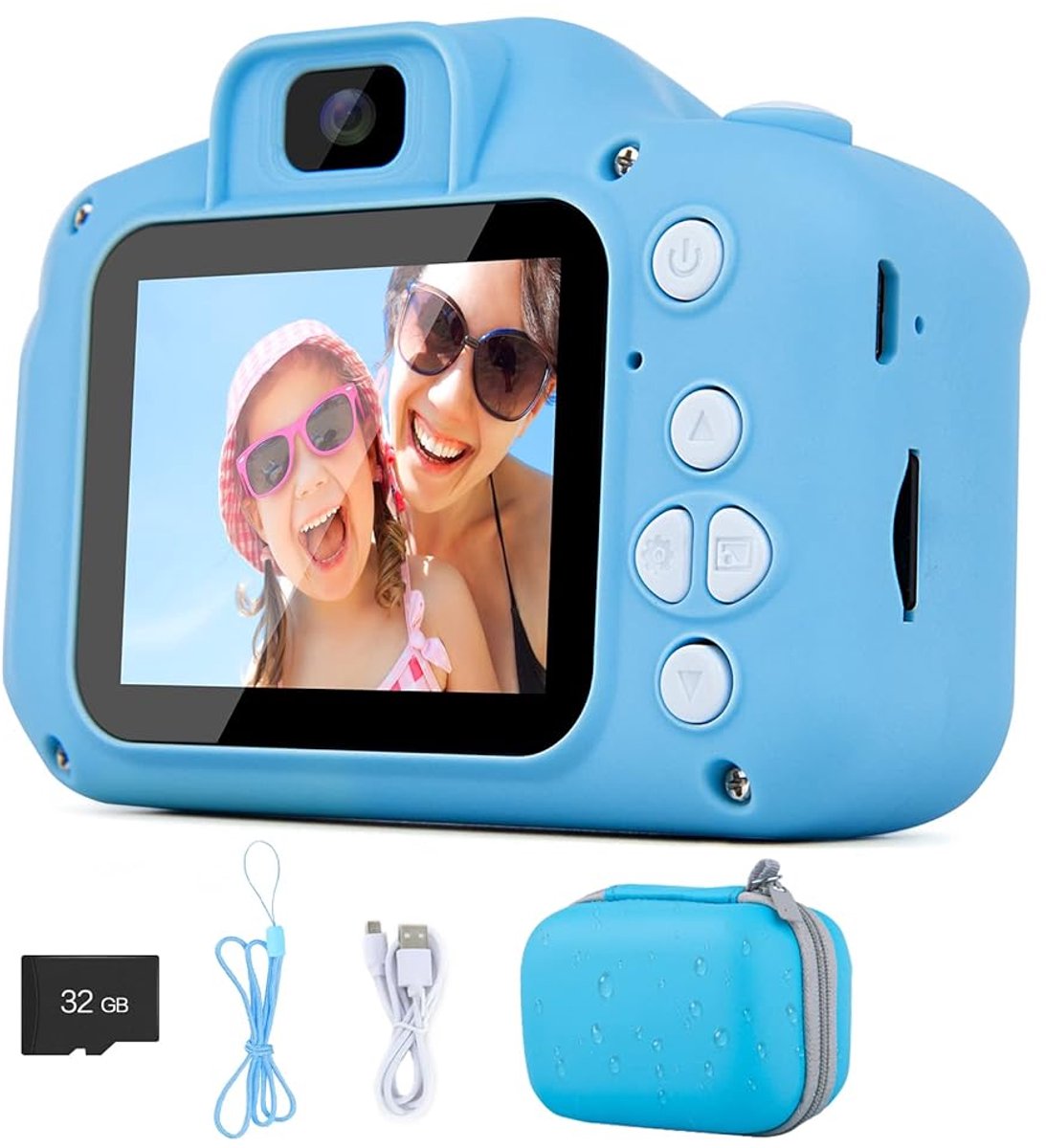 Kindercamera met Beschermhoes - Oplaadbare Digitale Camera voor Kinderen 3-12 Jaar - 1080P HD - 32GB SD Kaart - Cadeau voor Meisjes en Jongens - Blauw