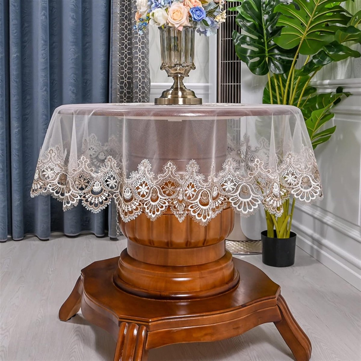 Eettafelkleed Satijn - Tafelkleed Kant - Tafel Decoratie - Exquise Vakmanschap - 120cm Rond - F