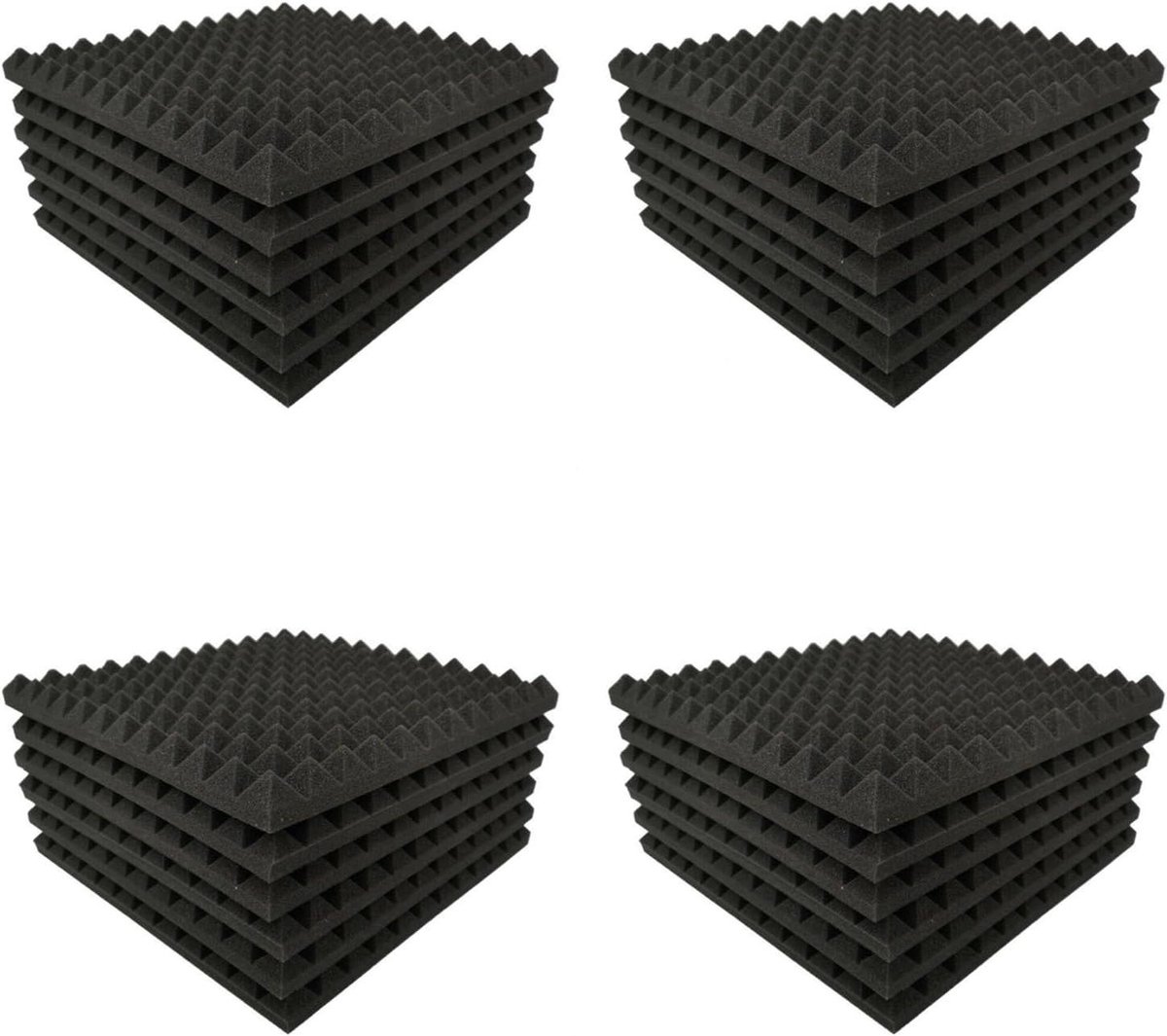 Geluiddempende Platen - Schuimrubber Isolatie - Akoestische Behandeling - Piramidevorm - 31 x 31 x 24 cm - Zwart