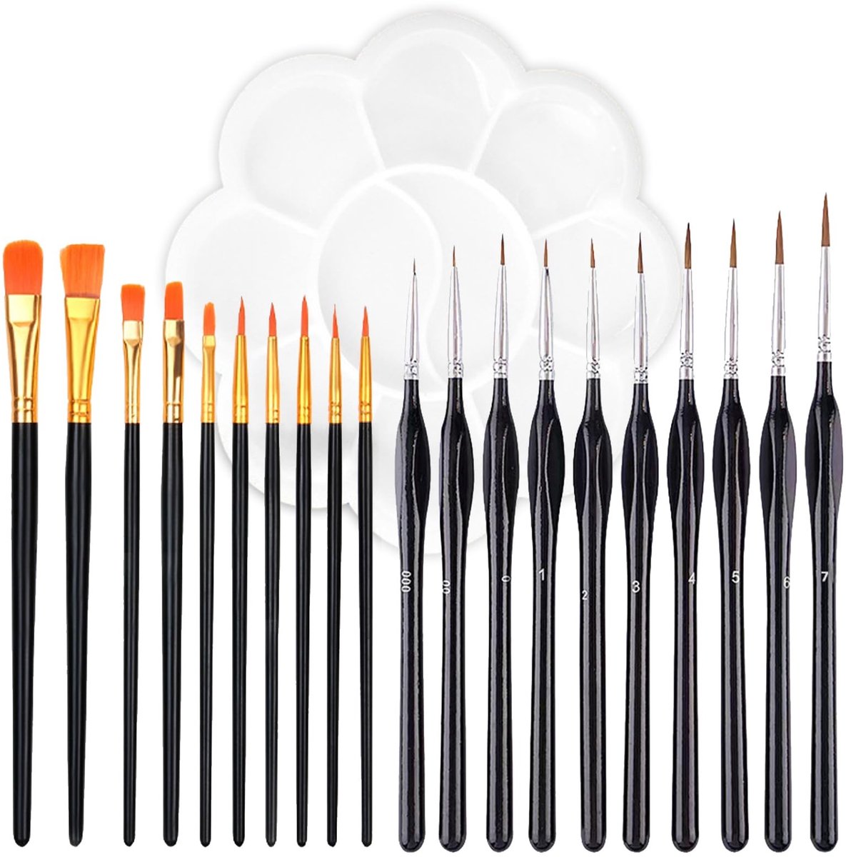 aladdien - 21 stuks fijne detailpenselenset - Miniatuurpenseel met aquarelpenseel - Perfect voor nagelkunst - Wit en zwart - Geschikt voor acryl en ...