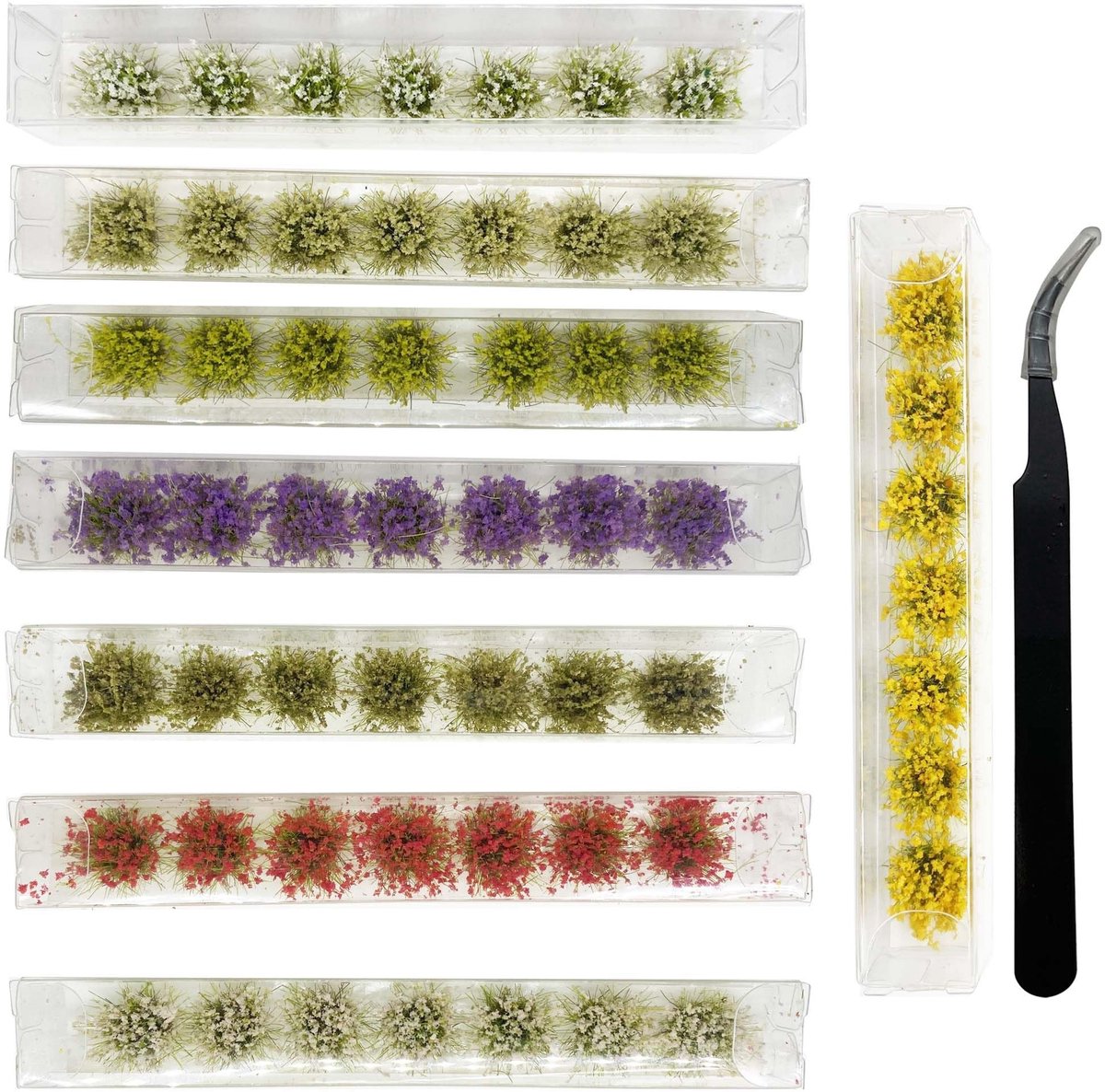 aladdien - Miniatuur bloemcluster - Kleurrijke vegetatie - 63 stuks - Statisch gras plukjes - Voor modeltreinen - 9 kleuren