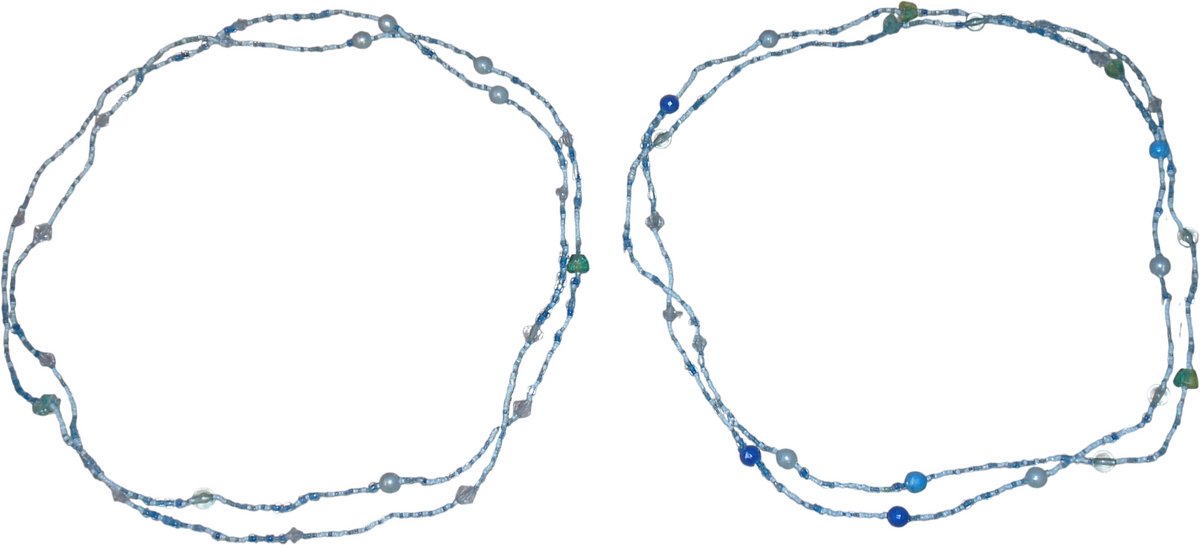Kettingen kraaltjes en parels blauw-crèmekleurig set van 2 stuks.