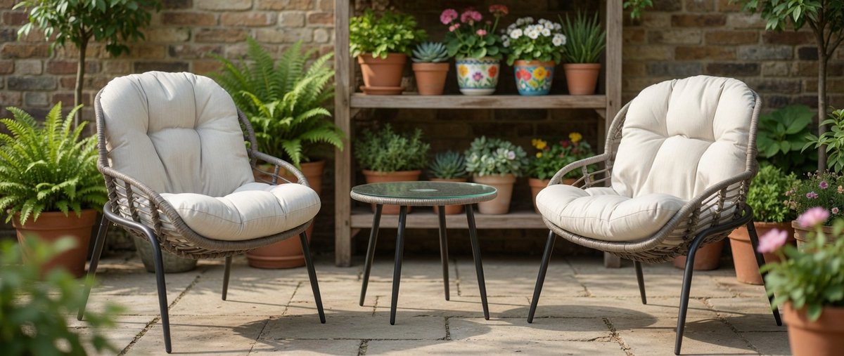 LoungeBistro 3-Delige Polyrotan Balkonset Grijs | Tuinset met 2 Stoelen + Tafel Glasplaat | Geen Montage + Waterafstotende Kussens Lichtgrijs - INDUSTROHOME