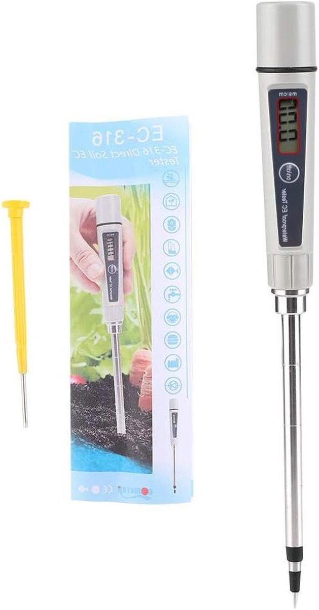 Bodemtester EC-meter - Bodemzoutmeter Plantenmeter - Planten Verzorgen - Hoge Precisie Meting - 24.8 cm - Grijs