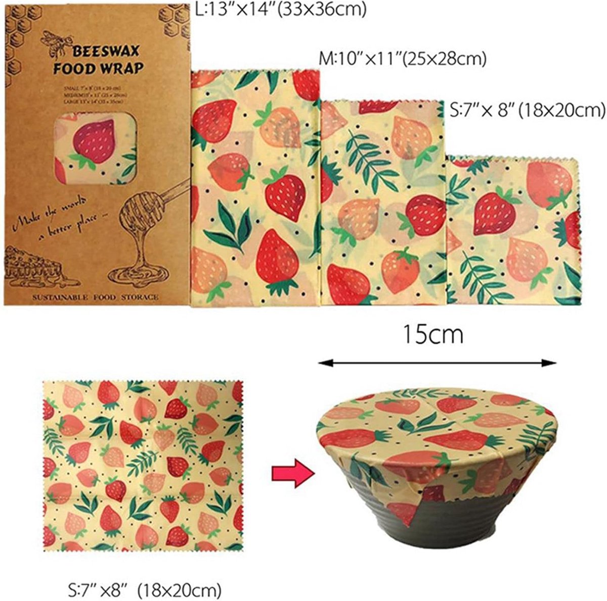 Bijenwas Doeken Set - Voedselwrap Herbruikbaar - Voedsel Verpakken - Milieuvriendelijk Alternatief - 3 Maten - Jungle Print — cadeau in Cadeau-ideeën - foto 6
