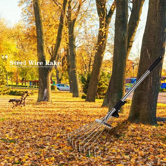 aladdien - Tuinbladdraad Hark - Instelbaar Telescopisch Tuingereedschap - Multitand Metalen Hark - Perfect voor Bladhooi - Ideaal voor Gazons en Tui.. van Aladdien — afbeelding 4