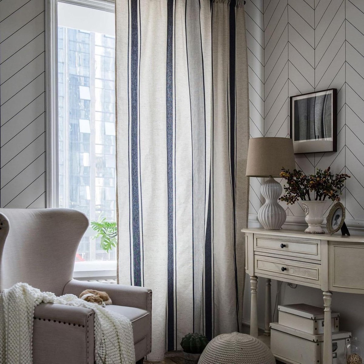 Gordijnen - Raamgordijn Vitrage - Privacy Beschermen - Ondoorzichtig Polyester - 150 x 260 cm - Beige Blauw