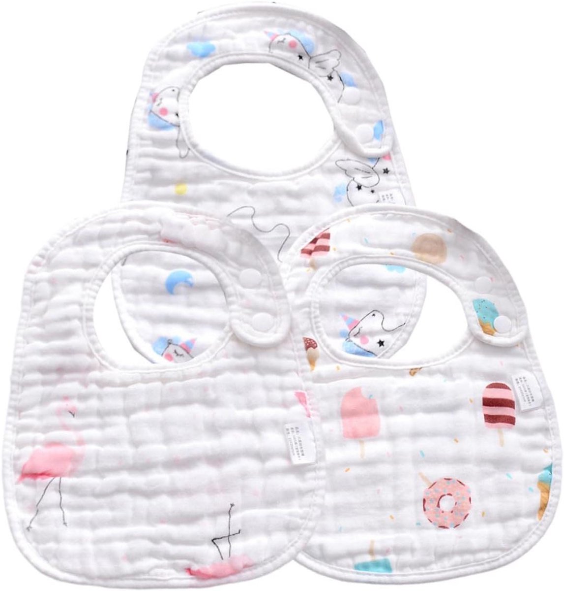 Babydoekjes Set - Slabbetjes Voeding - Baby Voeden - Drukker Sluiting - 29 x 23 cm - Wit
