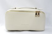 SKINTONE SKIN® - Toilettas – Cosmetica Tas Dames – Grote Capaciteit- Leder Luxe Make-up Organizer & Beautycase – Reis Toilettas / Make-up Etui – Vakantie Tas – Openklapbare Toilettas – Multifunctioneel – Waterproof - Ivory Crème Beige