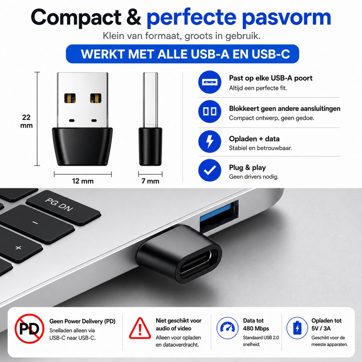 USB-C 100W snellaadkabel 25cm haaks + recht + USB-A naar USB-C adapter 2-in-1 set voor iPhone 15/16/17, Samsung, MacBook - Afbeelding 3