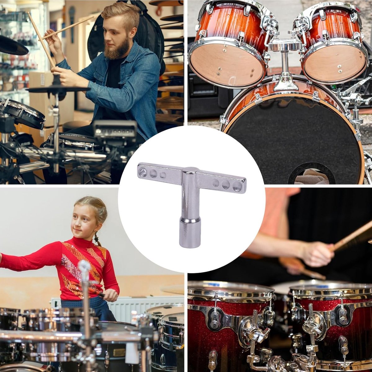 Drum Stem Sleutel - Tuning Tool - Drums Stemmen - Precisie Afstelling - Compact Ontwerp - Zilver