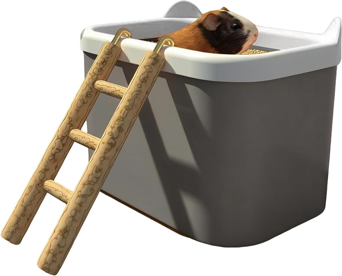 Hamsterbad met Ladder - Zandbak Kleine Dieren - Verrijking Kooi - Kauwbestendig Ontwerp - 15.5 x 12.5 x 11 cm