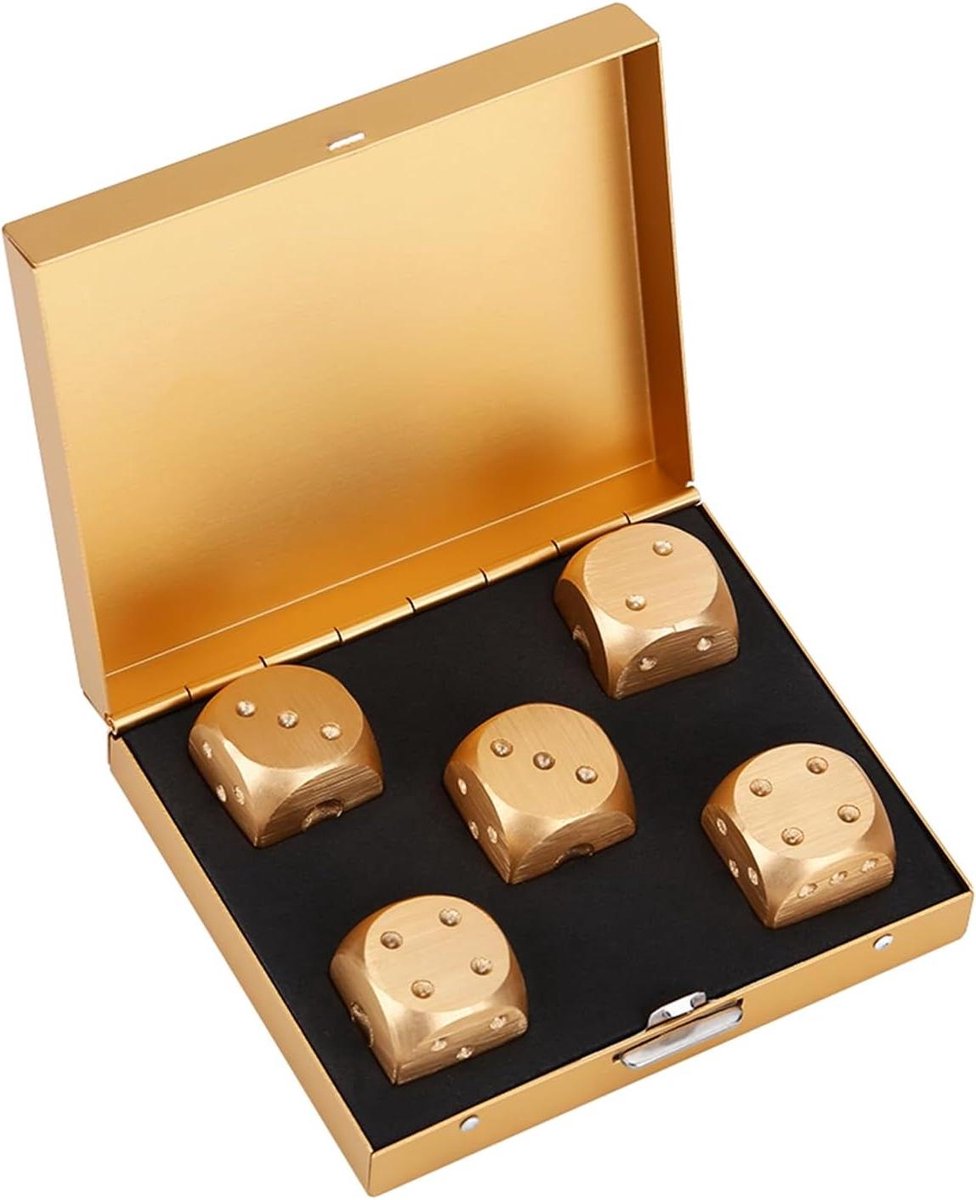 Dobbelstenen Set - Poker Dobbelstenen - Tafelspellen Spelen - Aluminium Legering - 5 Stuks - Goud