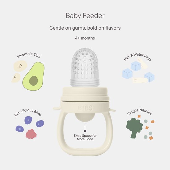 BIBS Baby Feeder met 2 Siliconen Speentjes, Geschikt voor Vrieslade, Easy-Grip, BPA-vrij - Ideaal voor doorkomende tandjes en zelfvoeding, 4+ Maanden - Ivory van Merkloos — afbeelding 4