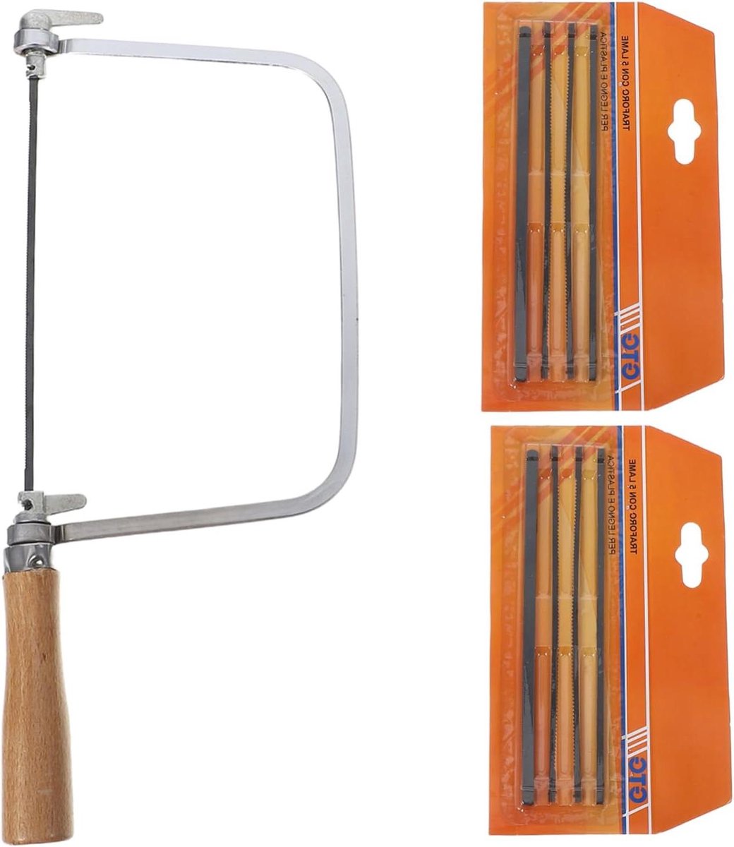 Mini Handzaag - Fretzaag Ijzerzaag - Houtbewerking Hobby - Ergonomische Houten Greep - 31 x 12.5 cm - Khaki