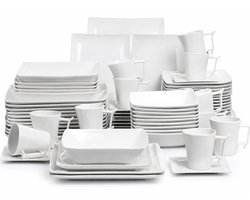 CINK Lux® 60-Delig Servies – Wit Porselein Vierkant – Luxe Serviesset voor 12 Personen – Inclusief Dinerborden, Soepborden, Dessertborden, Kopjes & Schotels
