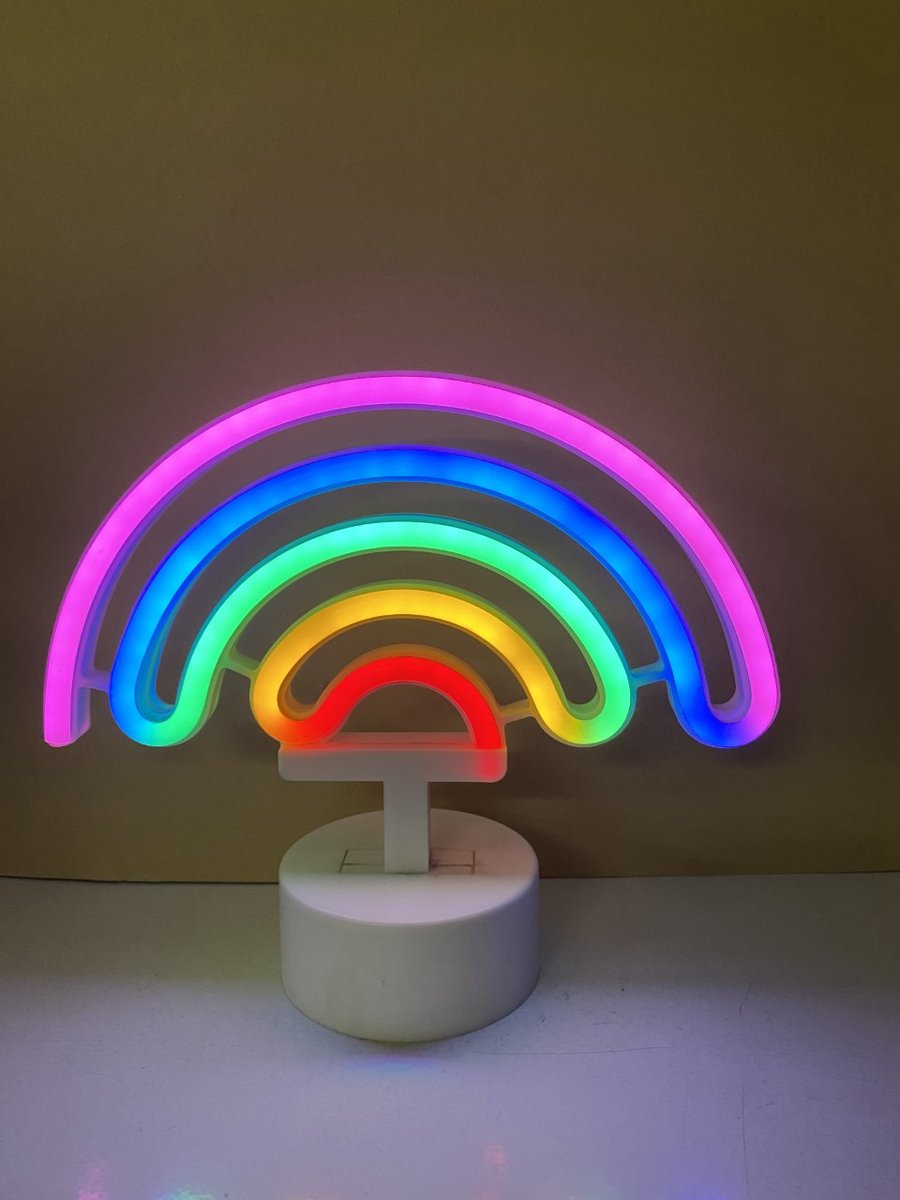 LED regenboog met neonlicht - meerkleurig neon licht - Op batterijen en USB - hoogte 20 x 22.5 x 8.5 cm - IMPULS - Tafellamp - Nachtlamp - Decoratieve verlichting - Woonaccessoires
