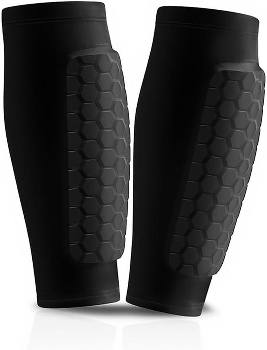 Scheenbeschermers Voetbal - Kuitbescherming Sport - Blessurepreventie Sport - Honingraat Schokabsorptie - 28 x 14.5 x 1 cm - Zwart