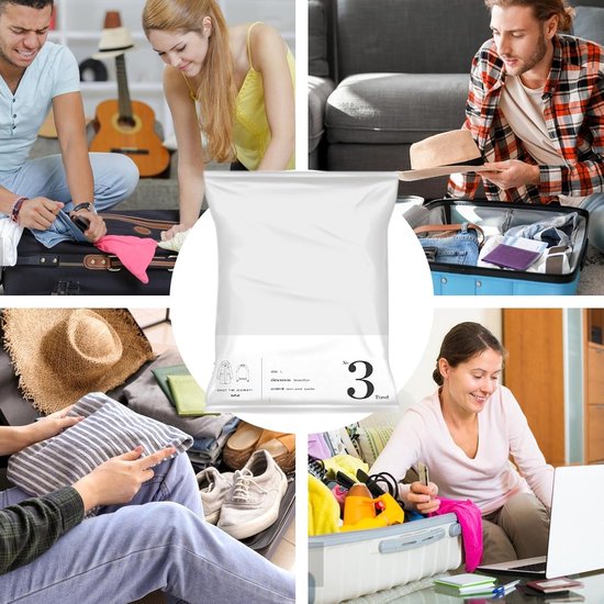 Compressietassen Reis - Opbergzakken Organizer - Ruimte Besparen - Geen Vacuumpomp Nodig - L - Grijs van Merkloos — afbeelding 5
