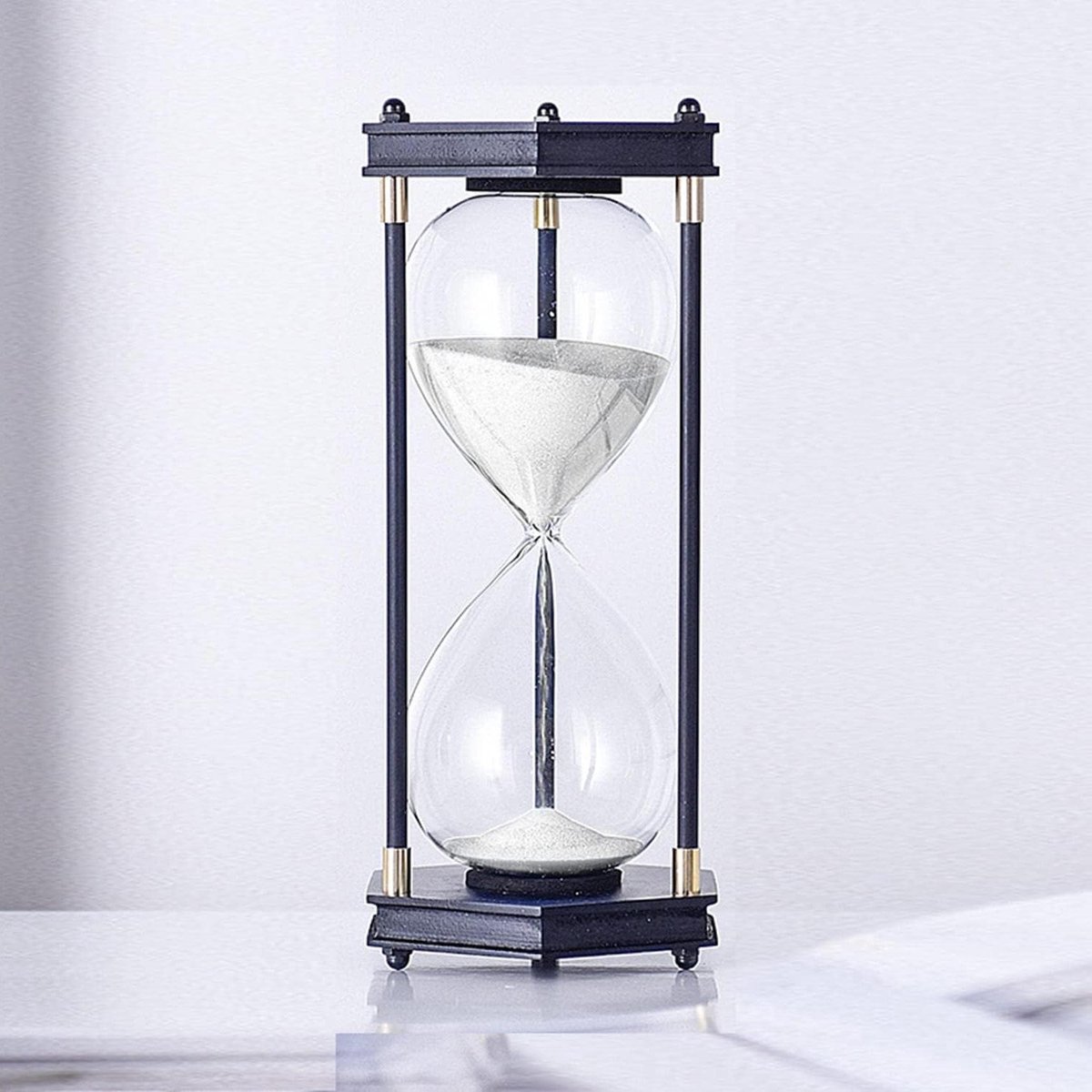 Zandloper Zeshoekig Frame - Zandklok Timer - Keuken Koken - Valbestendig Glas - 115x115x250mm - Wit Zand