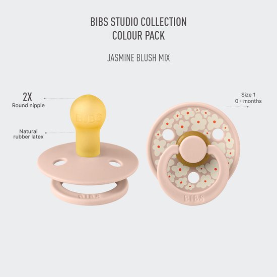 Bibs Fopspeen Latex Studio Jasmin Blush Mix Size 1 (2-Pack) van BIBS — afbeelding 3