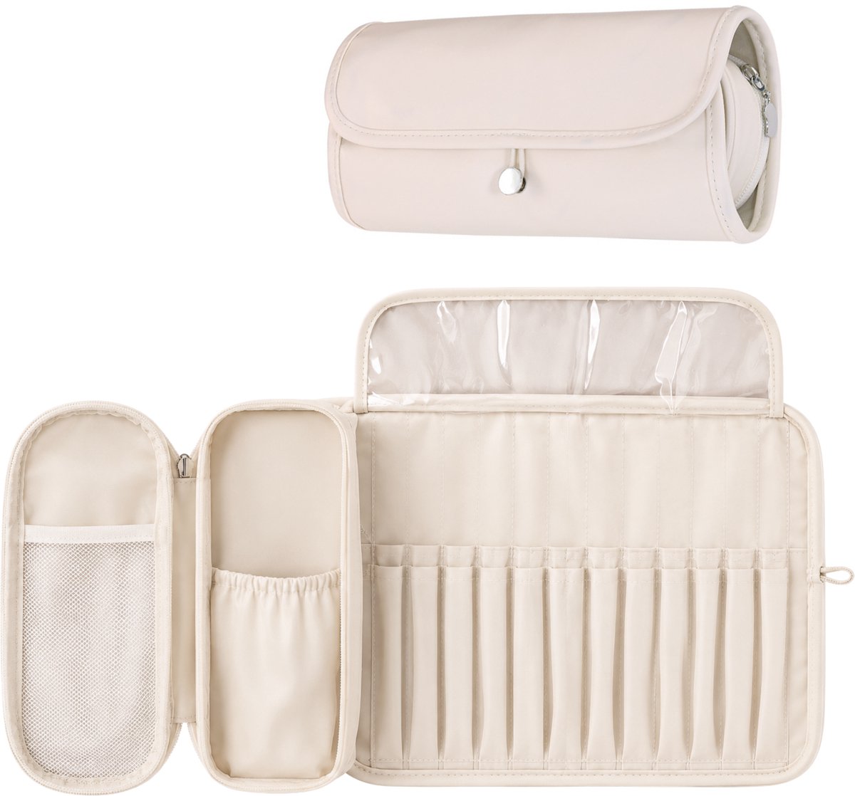 YUBBI Make Up Tas met Borstelhouder - Toilettas - Beautycase - Cosmetica Organizer - Wit
