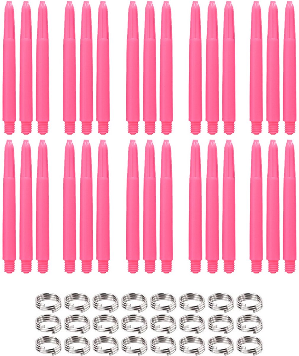 Dragon Darts Dart Shafts - 10 Sets (30 stuks) - Short - Plus 8 Sets (24 stuks) Veerringetjes - Stevige en Duurzame Dart Shafts - Roze