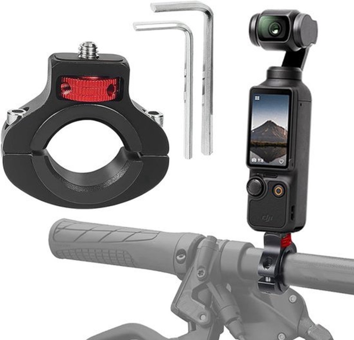 360 graden draaibare Fietshouder voor Stuur - 1/4 Mount voor Actiecamera - Zwart/Rood