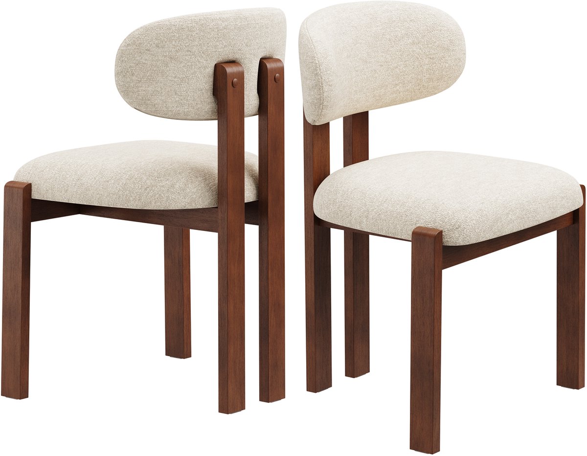 COLAMY Houten eetkamerstoelen -set van 2 -beige stoffen bekleding -modern design