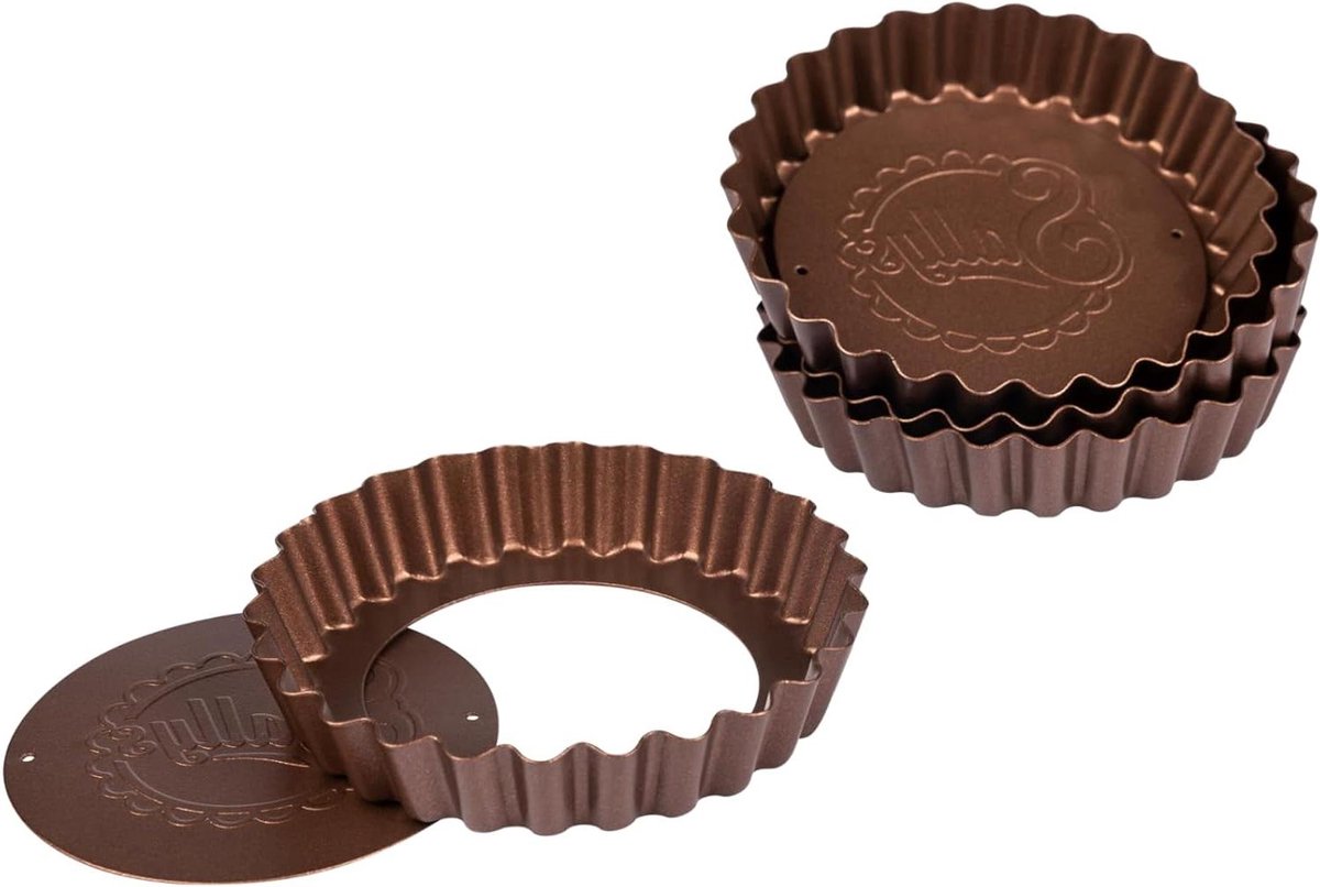 Mini Tartelette Vormen - Quiche Vormpjes - Mini Taartjes Bakken - Met Hefbodem - 10 cm - Koper