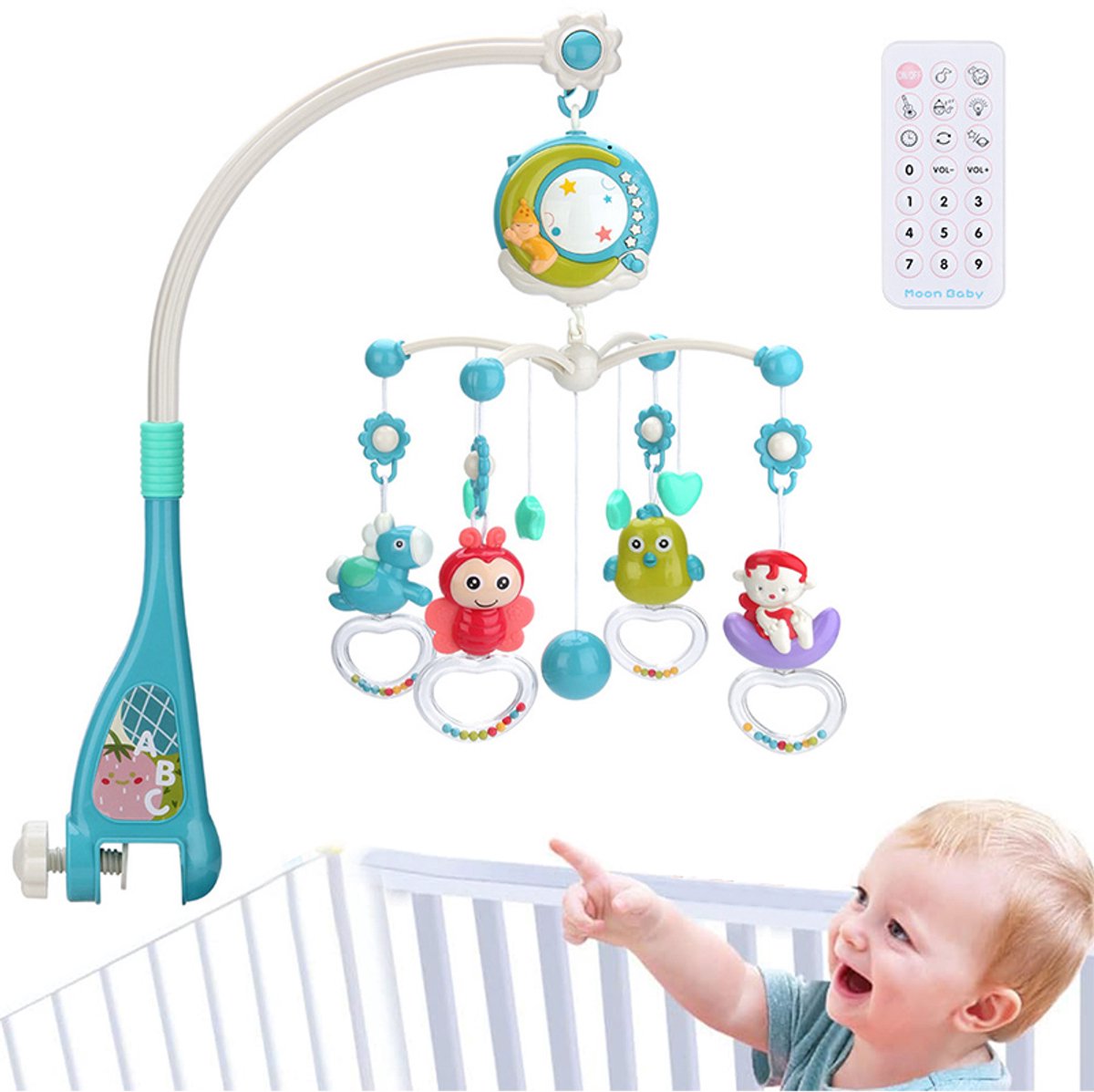 Babymobiel met Muziek en Projector - Wieghangertje met Timer en Afstandsbediening - Afneembare Speelgoed voor Babybedje - Kalmerende Lichtjes en Geluiden