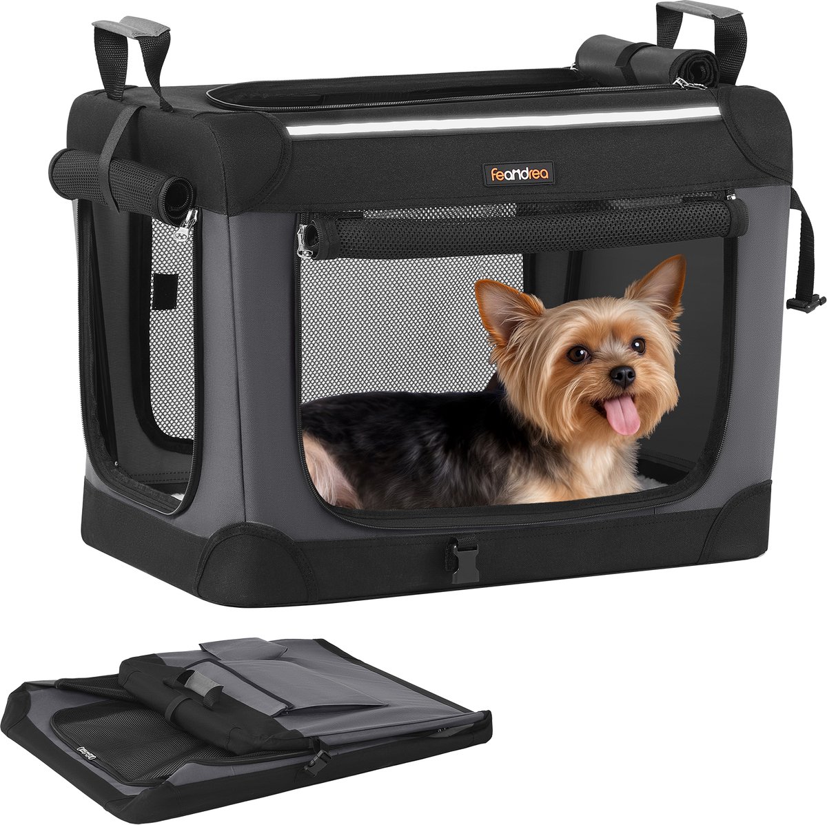 Feandrea - Hondenrugzak - Opvouwbare Hondenbench - Transportbox voor Kleine Honden - Met 4 Gaasdeuren en Handgrepen